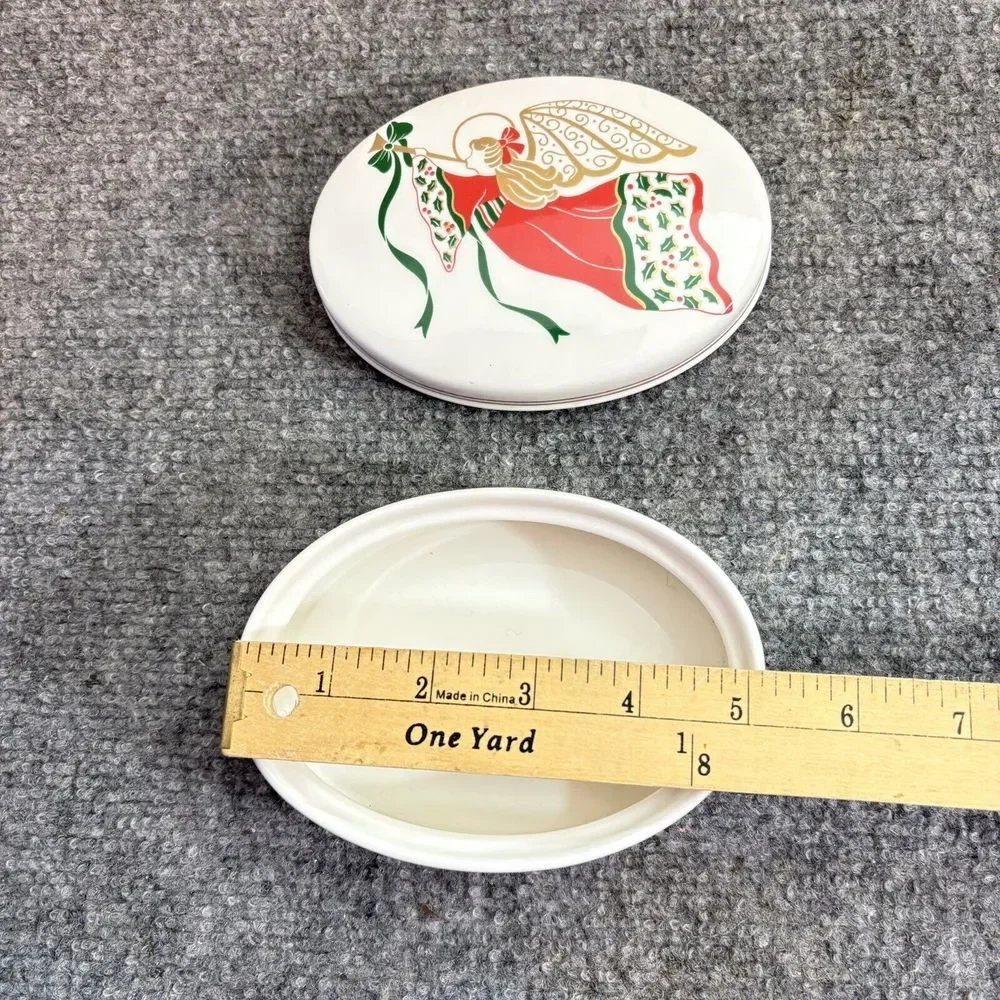 Vintage Christopher Stuart Angel Song Y1511 Trinket Box Bone China Christmas 90s